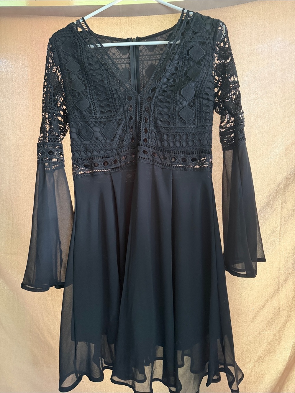 Black Lace Bell-Sleeve Dress